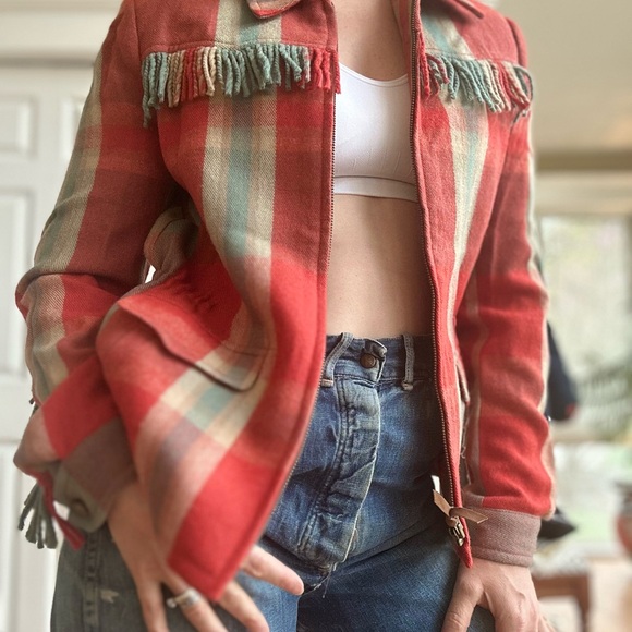 Plaid Ralph Lauren Fringe Women's Jacket - Picture 4 of 4